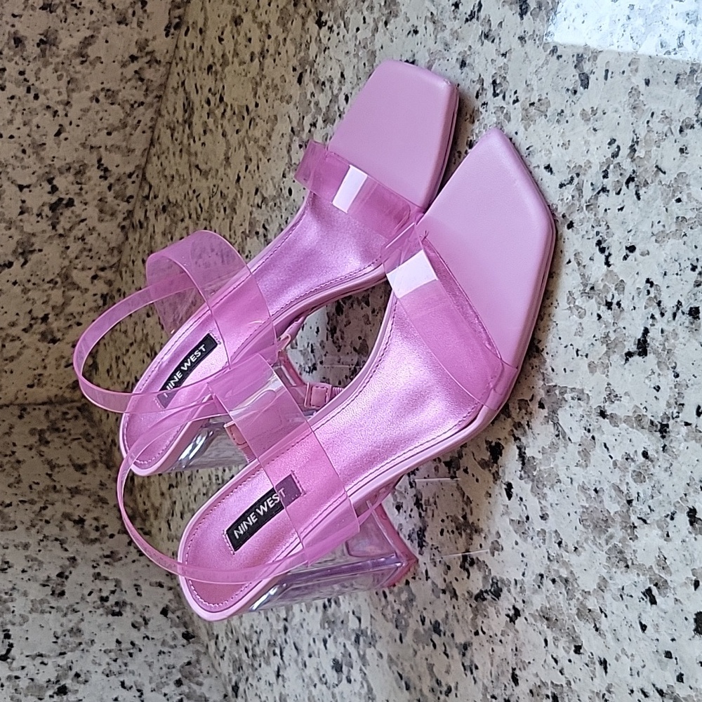 Nine West Pink Clear Block Heel Sandals